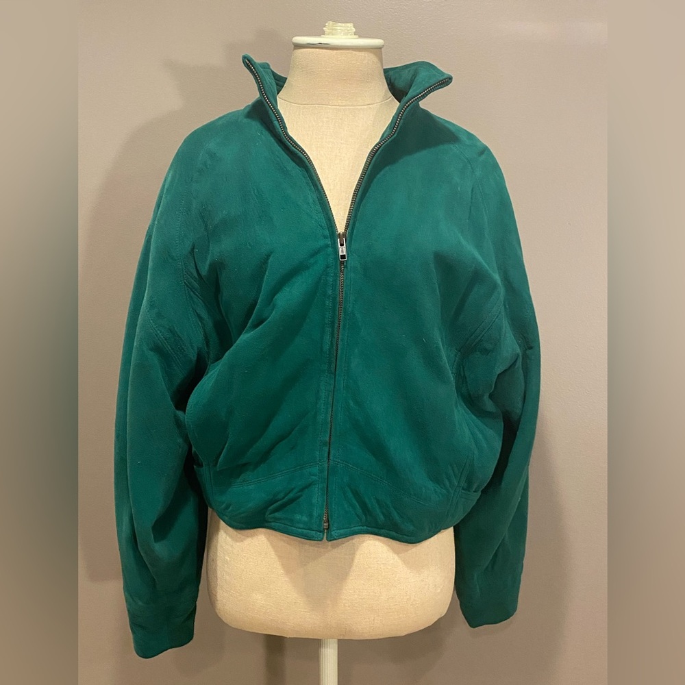 Vintage emerald green suede jacket, size 8